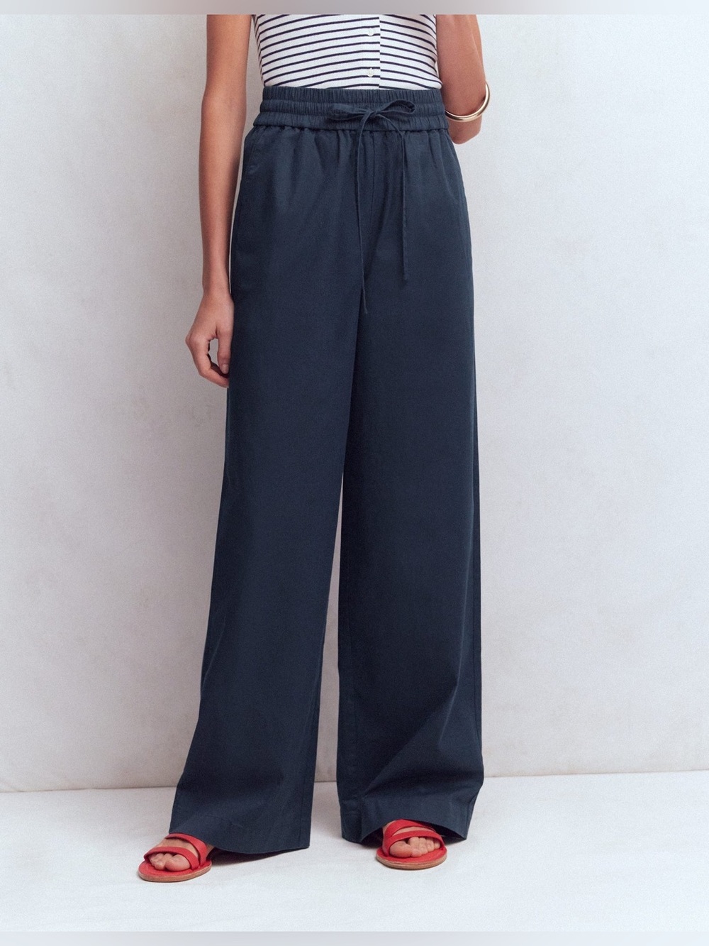 Boden Greenwich Tie Waist Wide Leg Pants in Navy, Size 2 - Picture 4 of 11